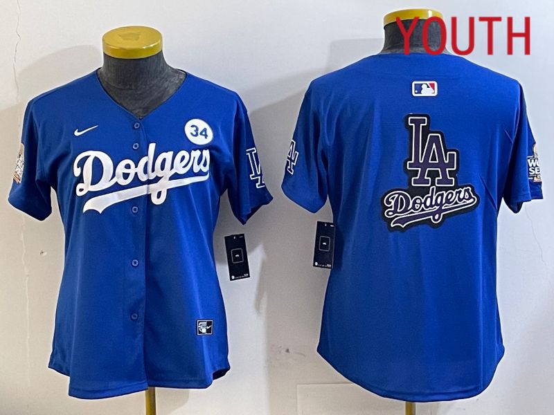 Youth Los Angeles Dodgers blank 2024 World series patch blue jersey 202411269
